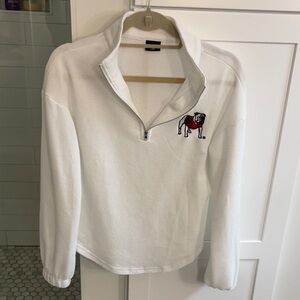 Hype and Vice White Waffle-Knit Quarter-Zip Pullover with Georgia Bulldog Patch